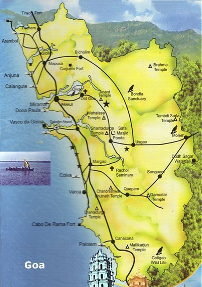 tourist map of goa. Map of Goa Showing Tourist