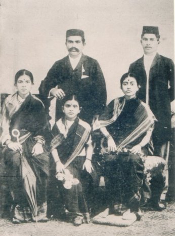 Umabai Kundapur (far left) with Anand Rao (father-in-law) and  husband Sanjiv Rao (right)