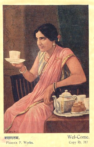 Woman Welcomes by Offering tea