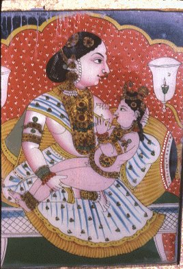 Krishna Suckles Milk - Mysore Traditional Painting