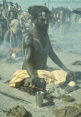 An ascetic (Sadhu) performing rituals