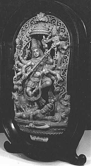 Delicately Carved Wooden Icon of a Hindu Goddess