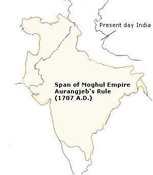 Span of Aurangjebs Mogul empire