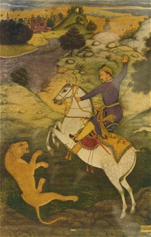 Emperor Babur Hunting a Tiger