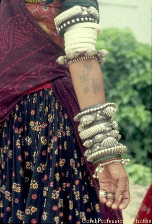 Pleated skirt and jewelry of a Rajsthani woman
