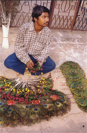 Artisan Selling Fans Made with Peacock Feathers