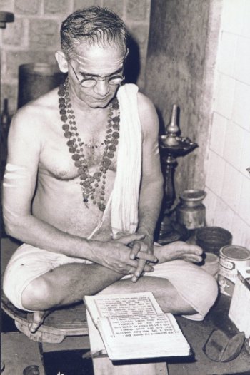 A Sanskrit Scholar Engrossed in Study