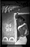 A tribal woman entrance of her hut, RK jha's painting, Photo copy of a painting