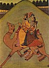 Couple Rides Camel on a Sand-dune<br>Rajasthani Painting