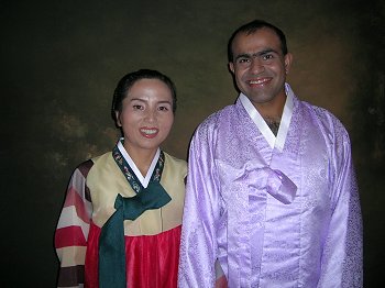 Kim and Vikas in Hanbok